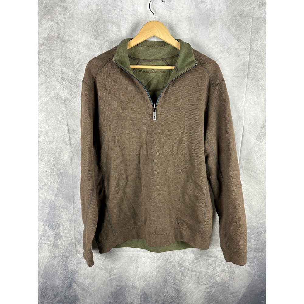 Tommy Bahama Mens Reversible Quarter‎ Zip Pullover Sweater Brown Green Large